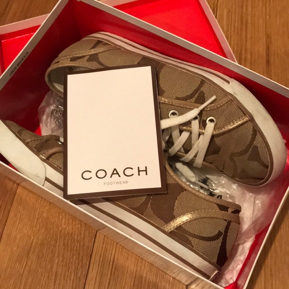 COACH Dalia Khaki & Gold Sneakers in Size 7 - Picture 8 of 8